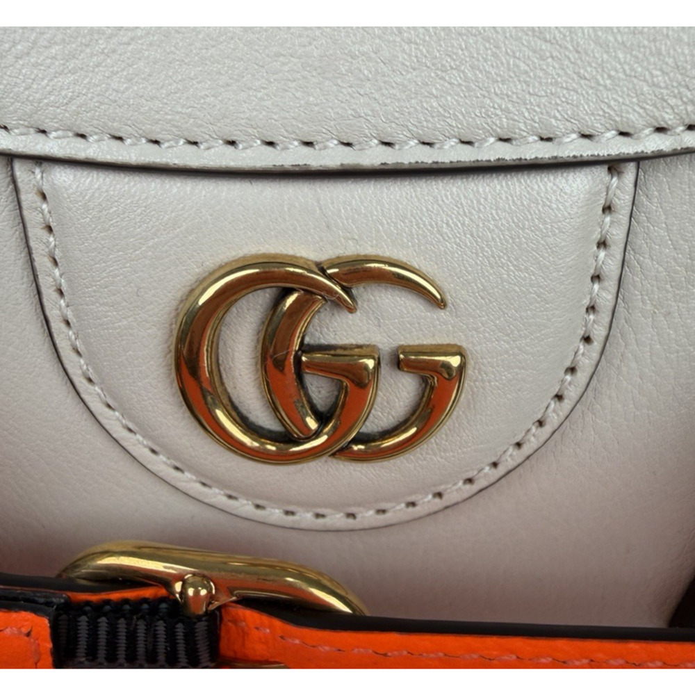 Gucci Diana Small Tote Bag in Beige with Orange Fluo Leather Bamboo Handles B5 - Picture 10 of 16